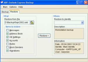 ABF Outlook Express Backup  screenshot